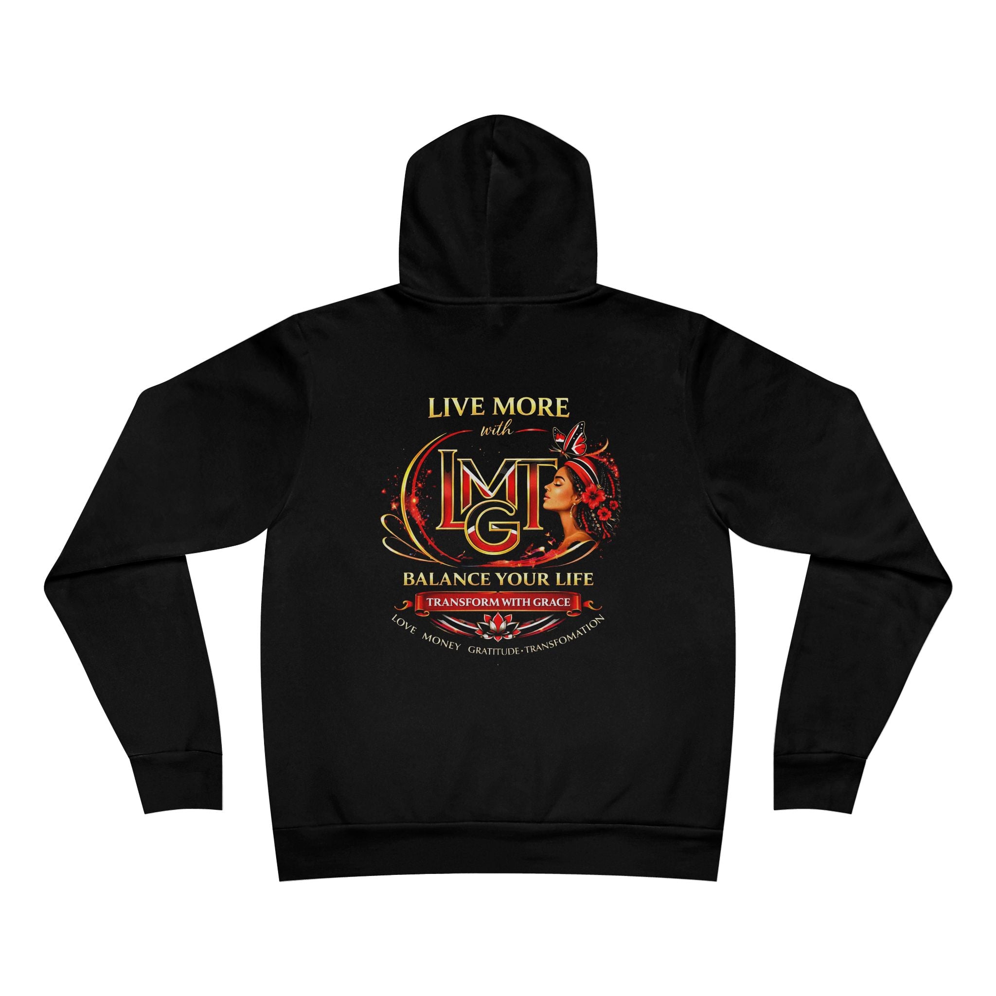 Live More Hoodie — 'Trinidad Global Tribe' Motivational Pullover with Tropical Crest