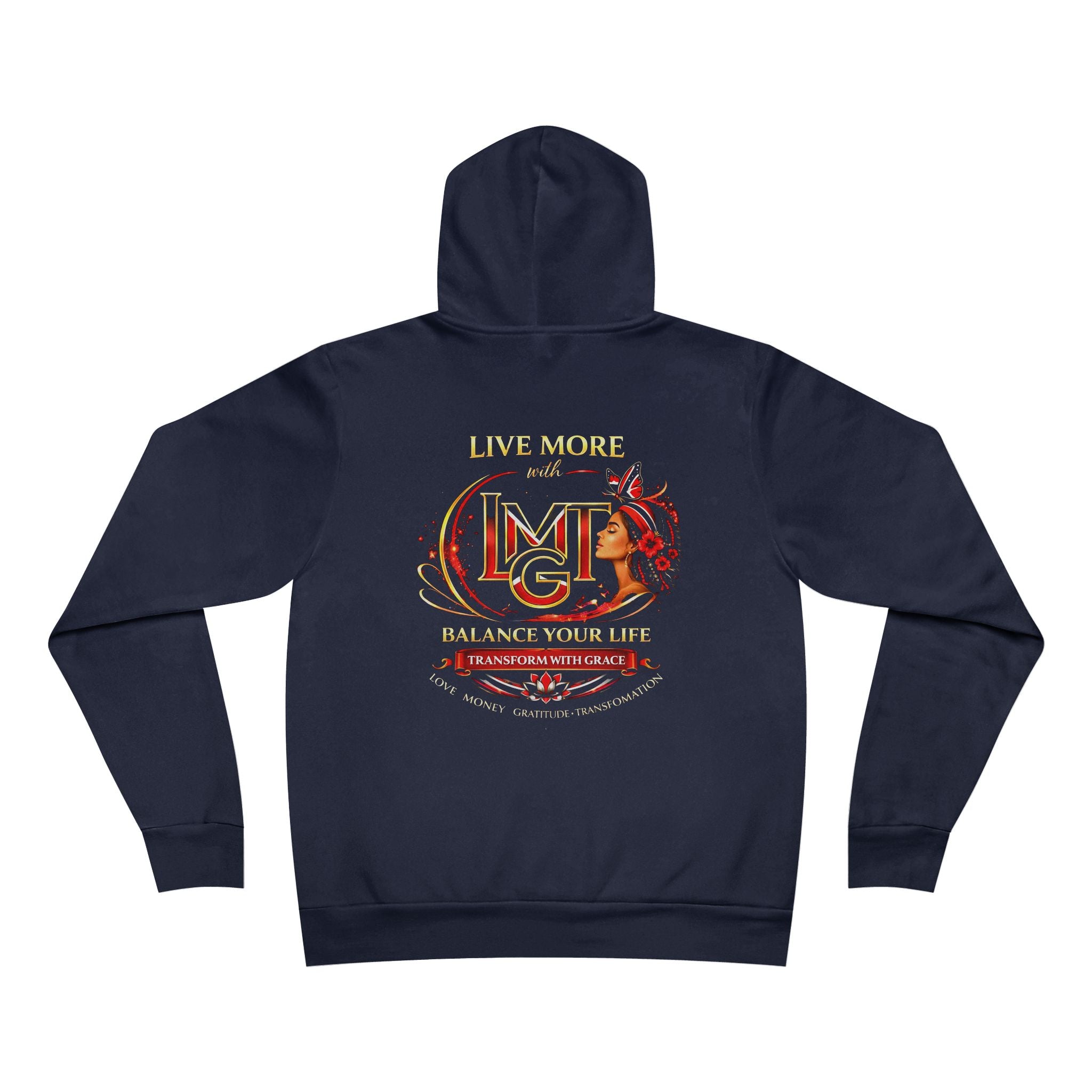 Live More Hoodie — 'Trinidad Global Tribe' Motivational Pullover with Tropical Crest