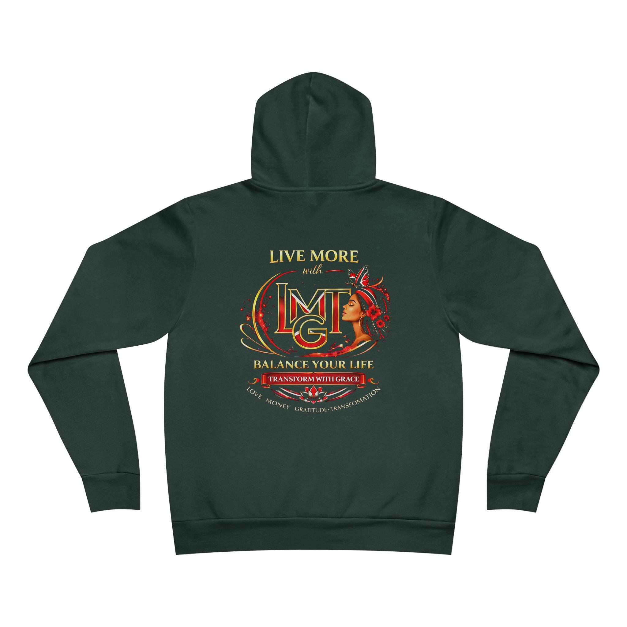 Live More Hoodie — 'Trinidad Global Tribe' Motivational Pullover with Tropical Crest