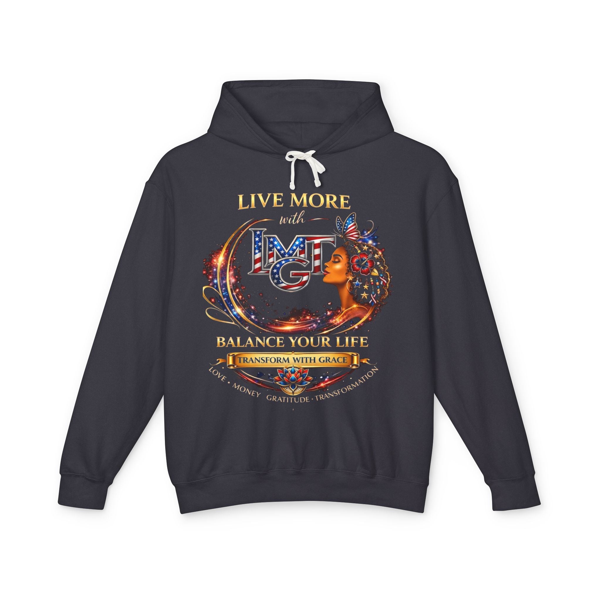 Live More LMGT Balance Hoodie — USA Inspirational Wellness Graphic Hoodie