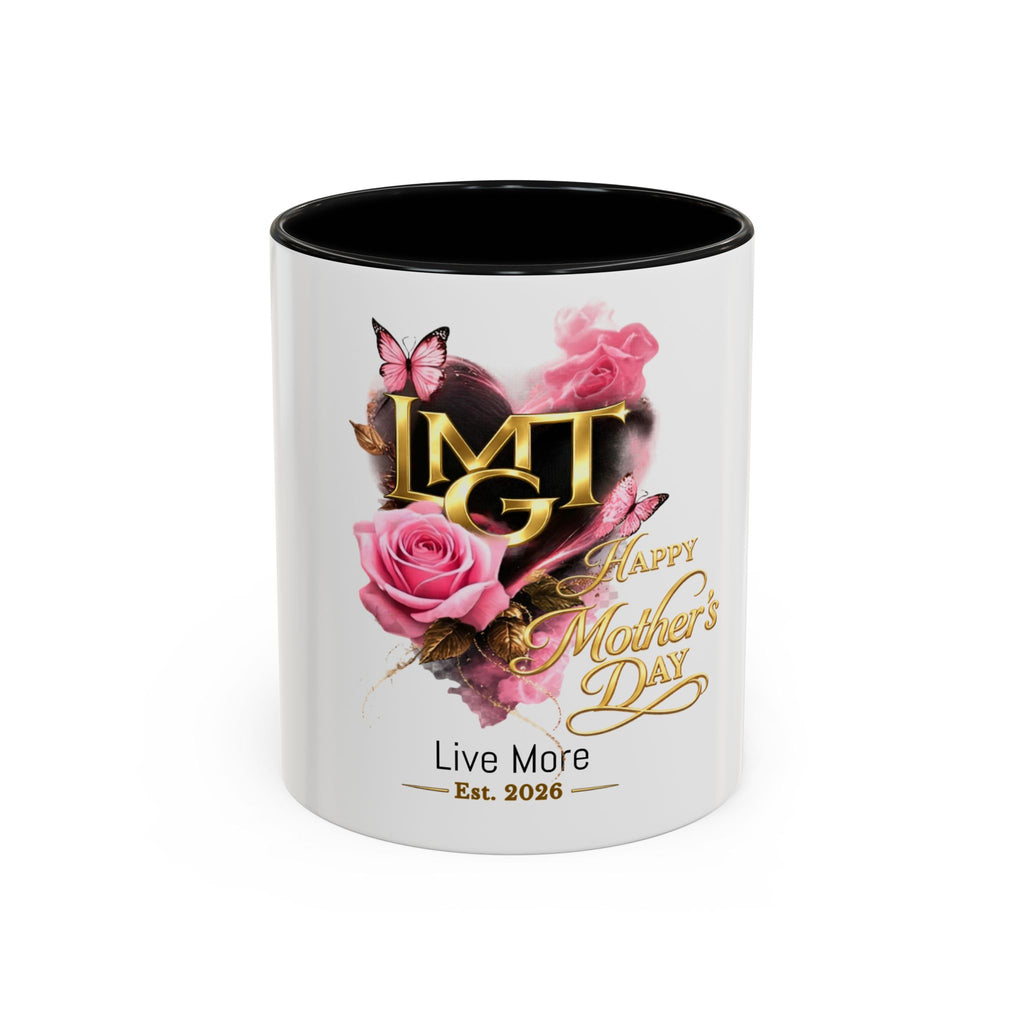 Happy Mother’s Day Love More Accent Coffee Mug — Floral Pink Roses & Butterfly Accent (11/15oz)