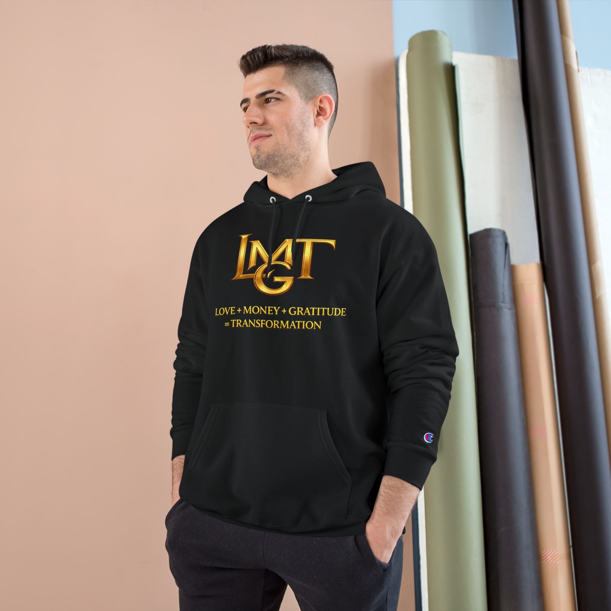 LMT Gold Logo Hoodie — Love • Money • Gratitude Transformation Pullover