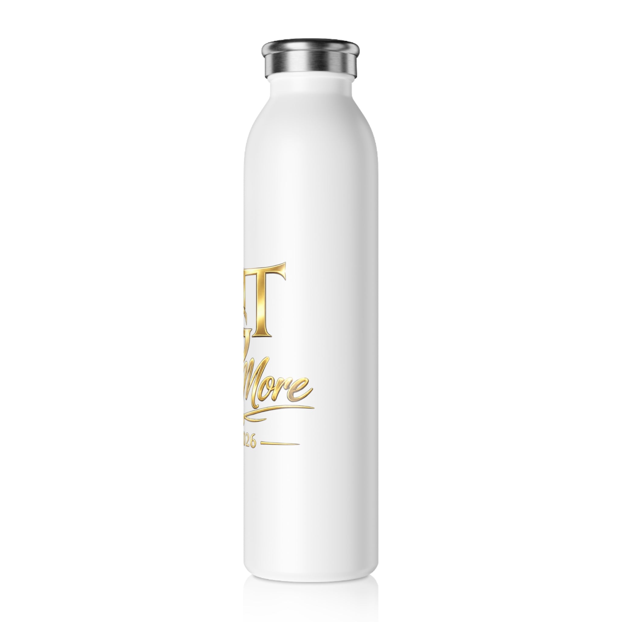 Slim Water Bottle — "LMGT Live More" Gold Logo Stainless Bottle (Est. 2026)