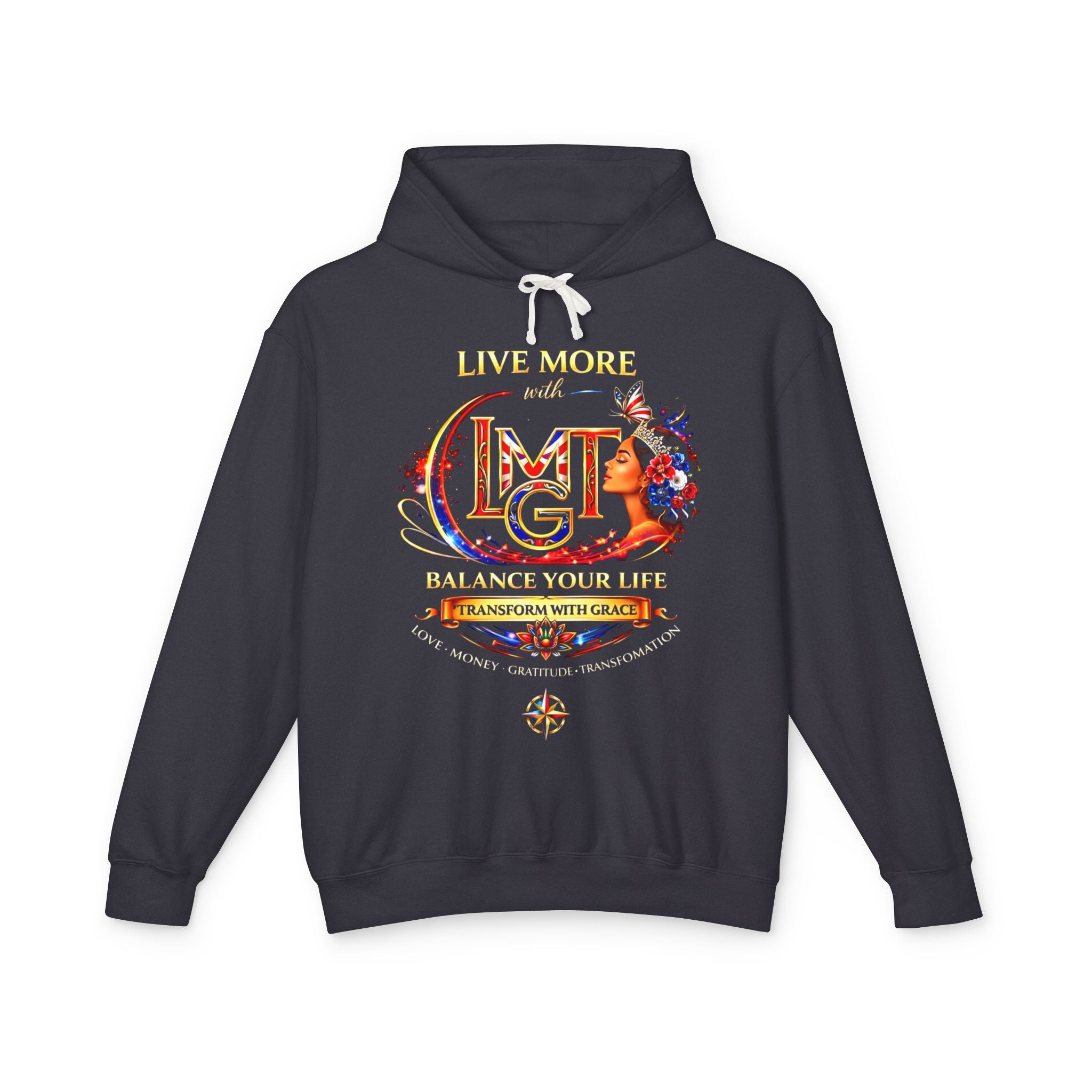Live More LMGT Balance Hoodie — Inspirational Wellness Graphic Hoodie