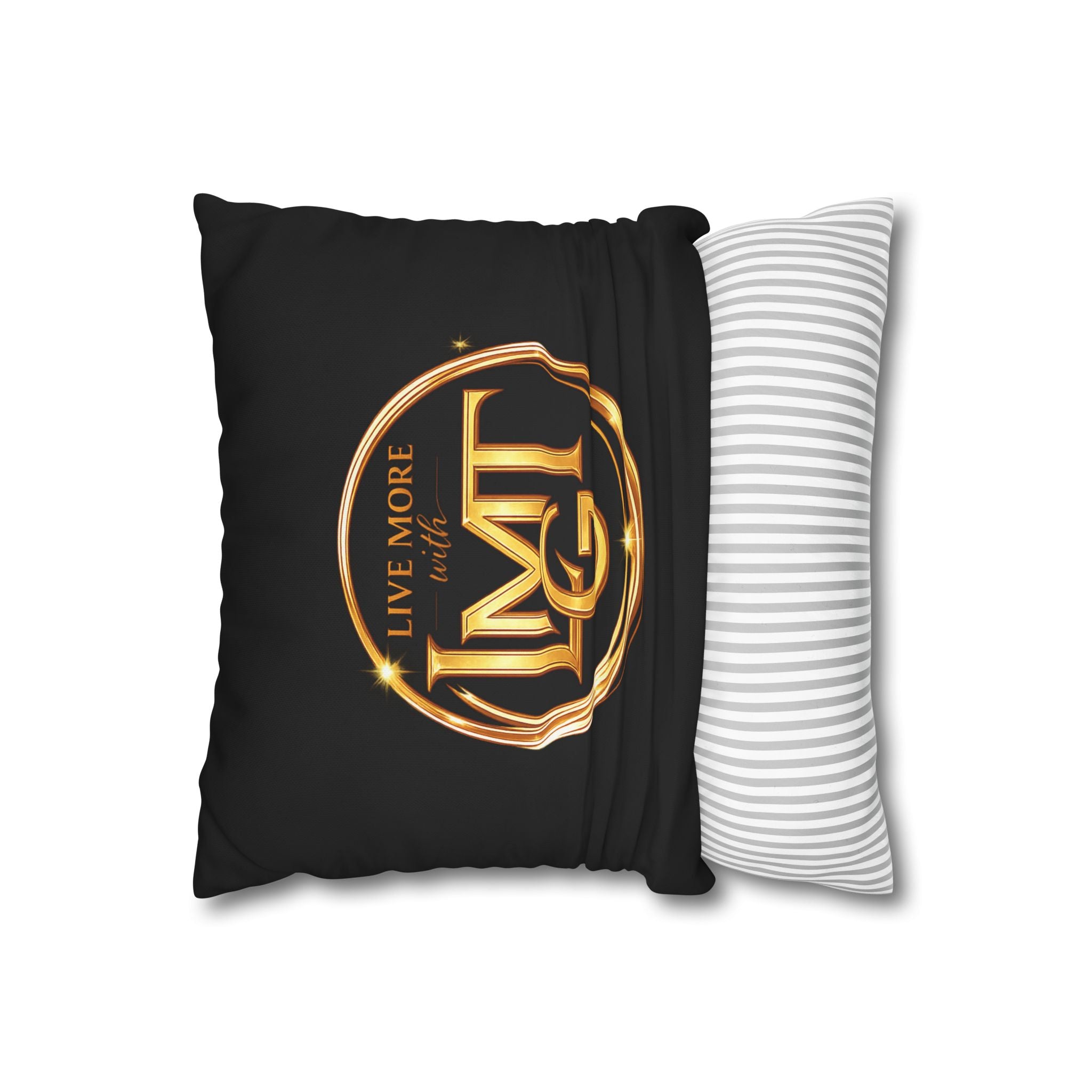 Live More with LMTG Gold Logo Throw Pillowcase — Square Decorative Accent Pillow