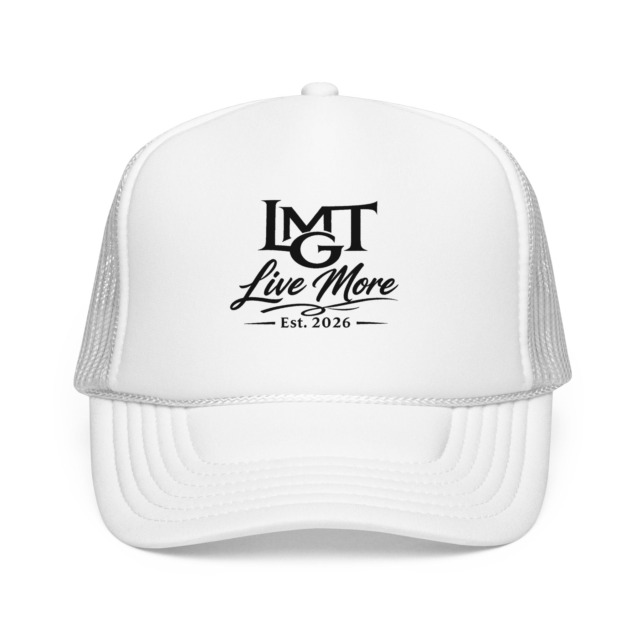 Live More Foam Trucker Hat – LMTG Script Logo Mesh Cap (Est. 2026)
