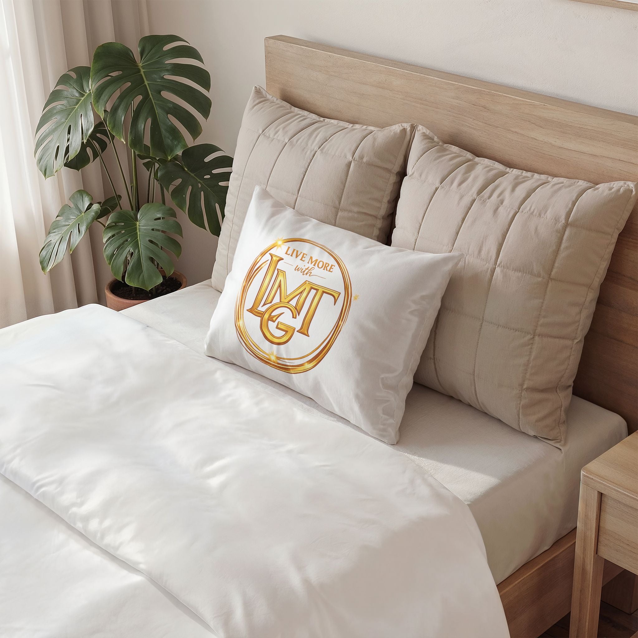 Live More with LMTG Gold / White Logo Pillow Sham