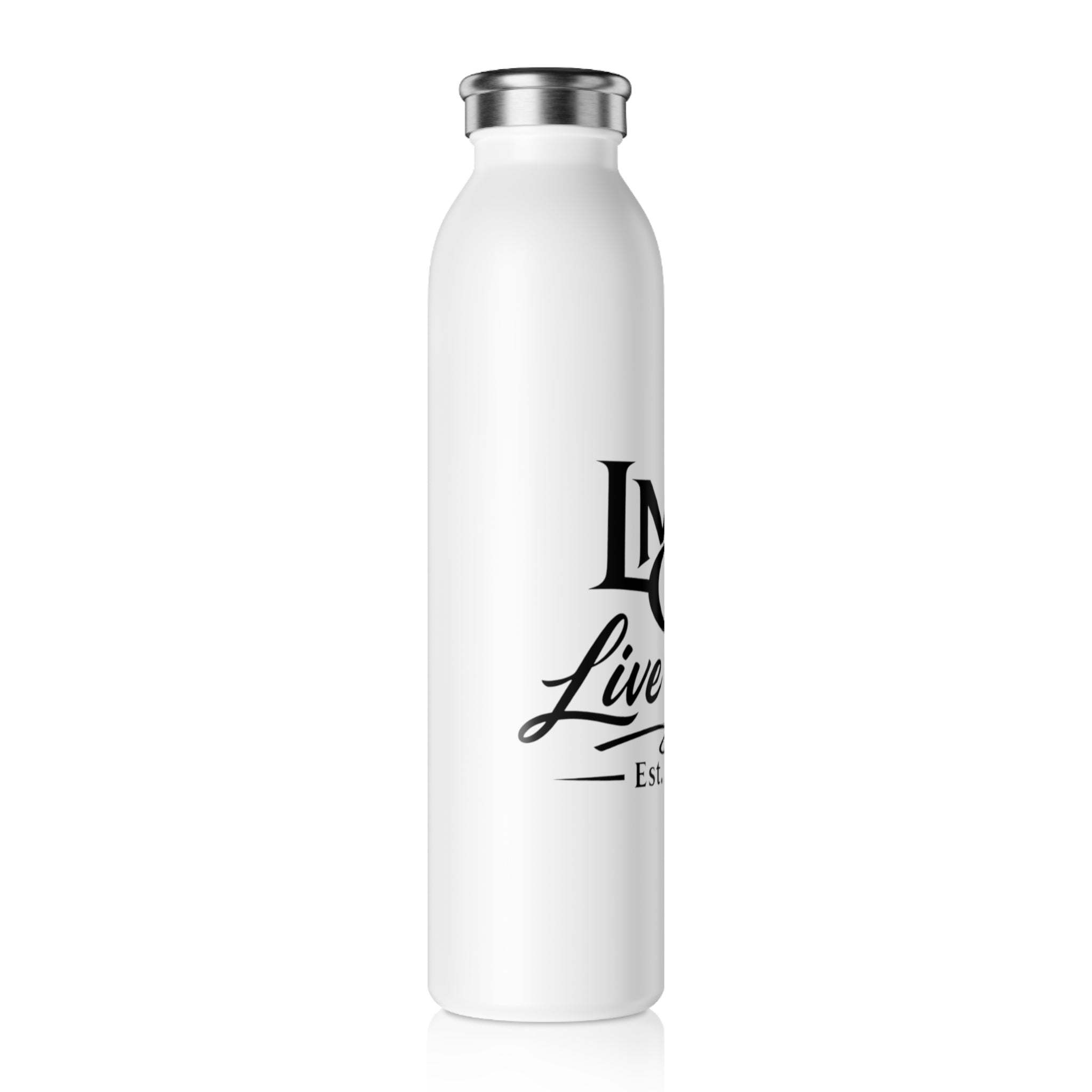 Slim Water Bottle — "LMGT Live More" Black & White Stainless Steel Insulated Bottle, Est. 2026