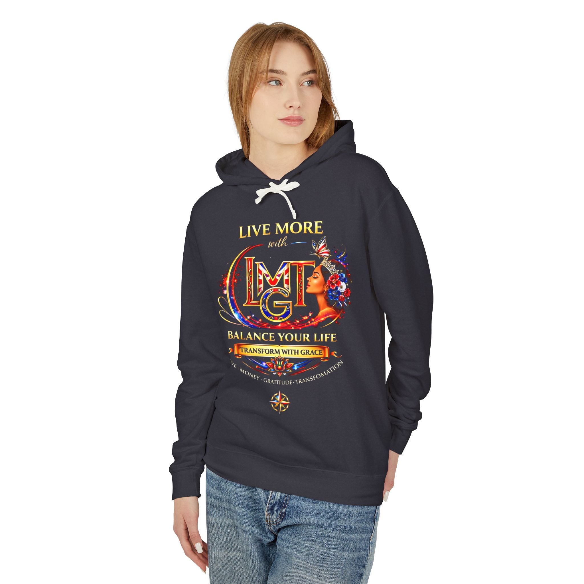 Live More LMGT Balance Hoodie — Inspirational Wellness Graphic Hoodie