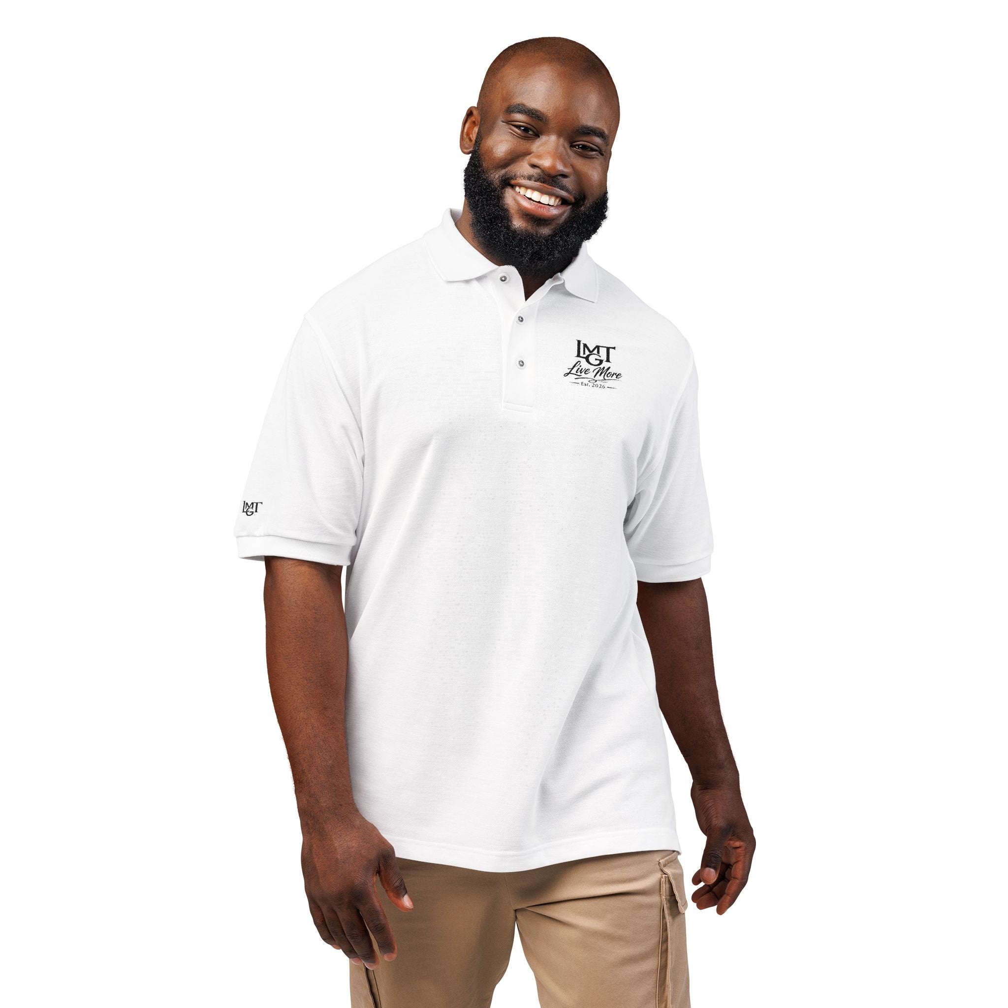 Embroidered 'Live More' Polo Shirt