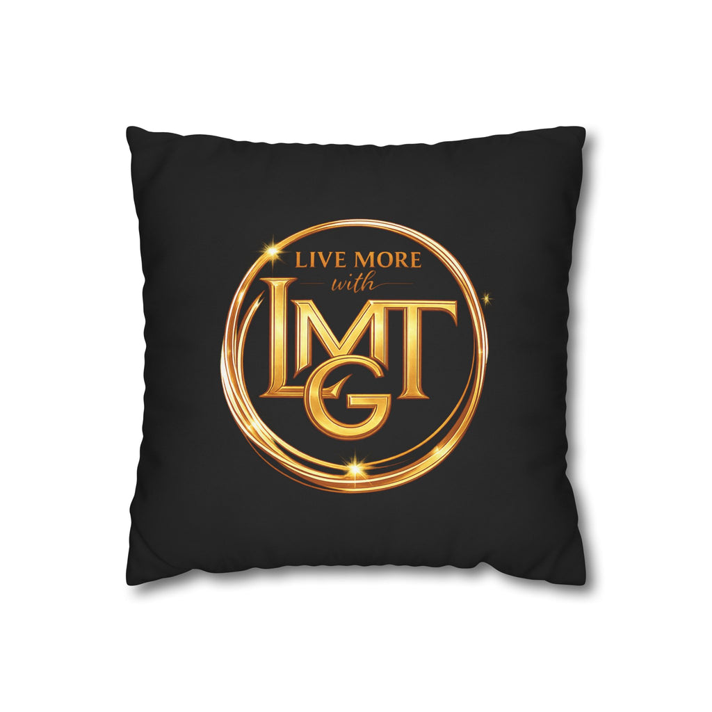 Live More with LMTG Gold Logo Throw Pillowcase — Square Decorative Accent Pillow