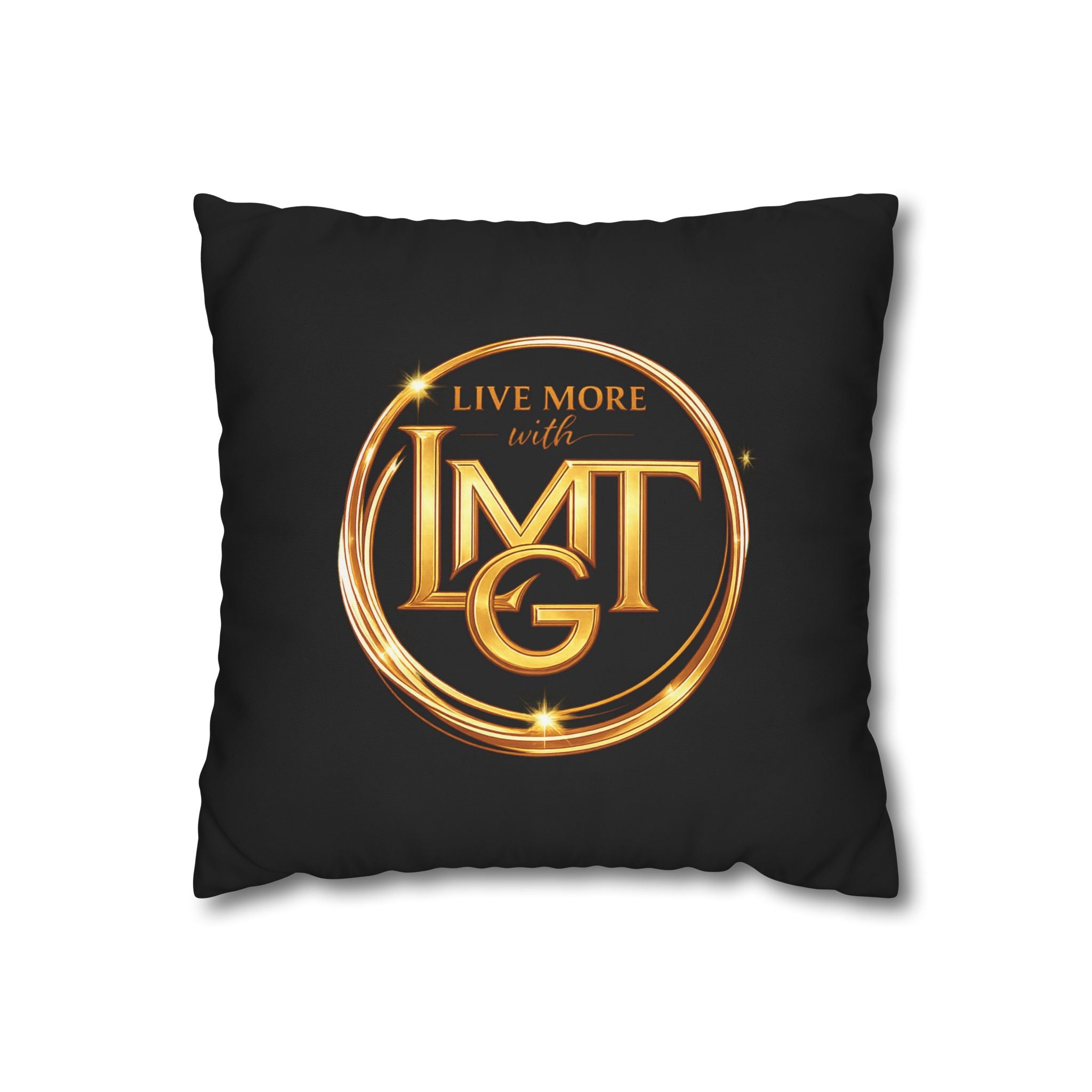 Live More with LMTG Gold Logo Throw Pillowcase — Square Decorative Accent Pillow