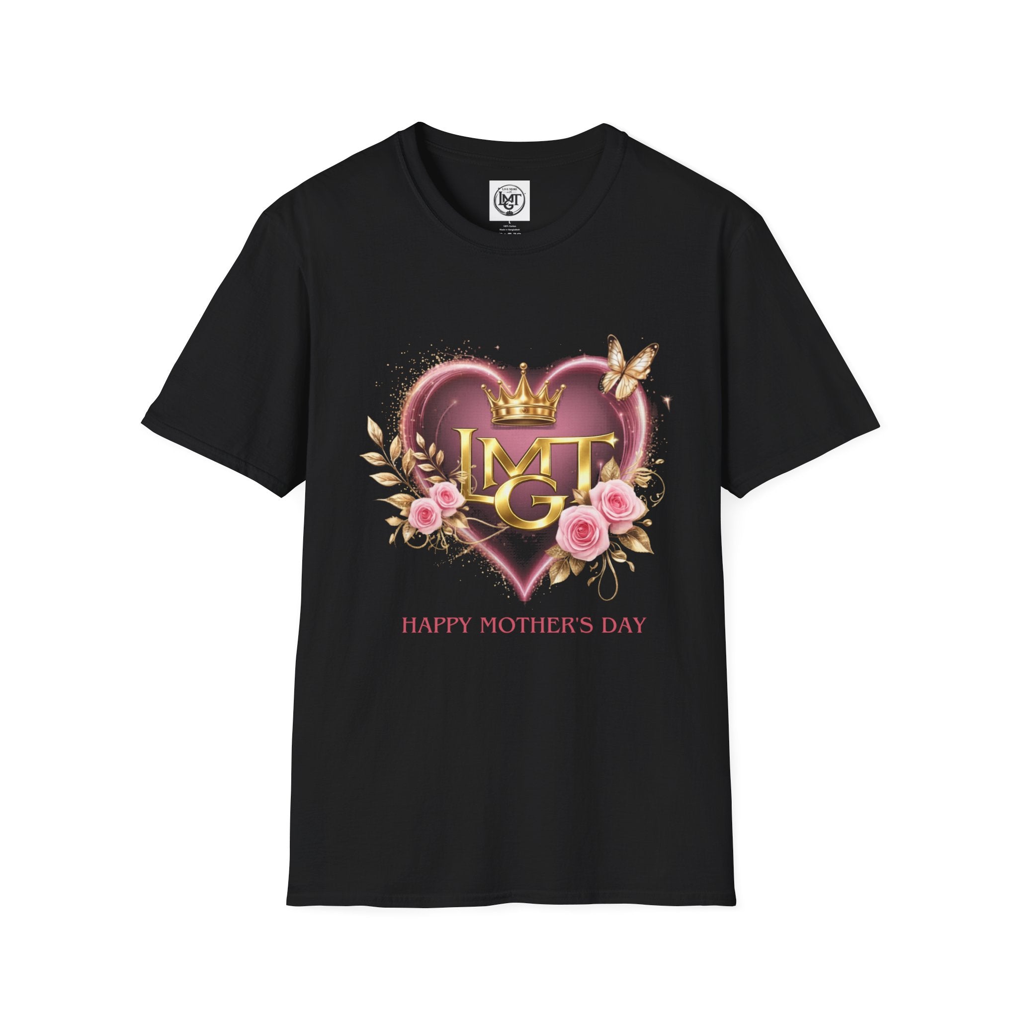 Live More Mother's Day Heart Crown T-Shirt — "MOM" Floral Graphic