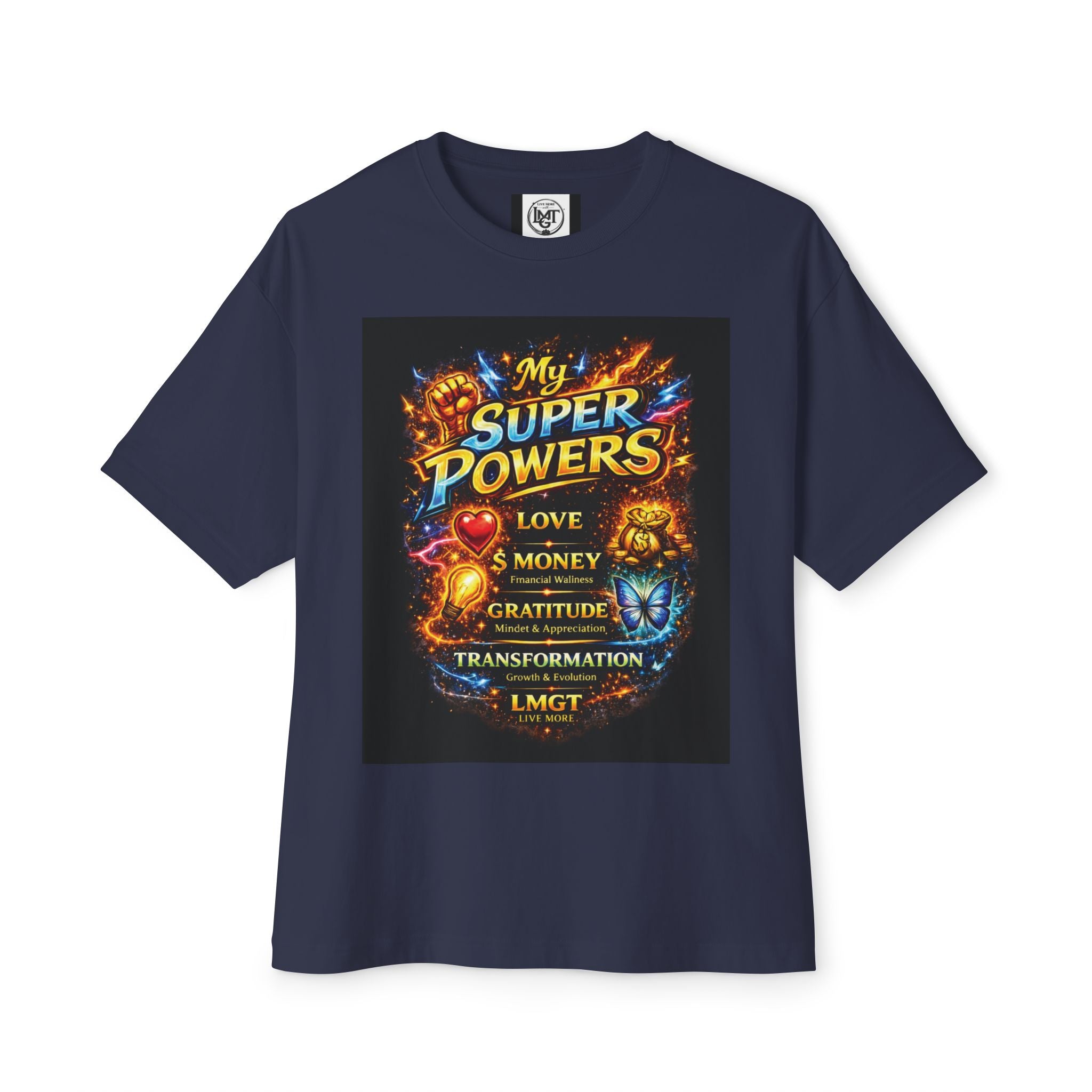T-Shirt — "My Super Powers: Love, Money, Gratitude, Transformation" Motivational Graphic Tee