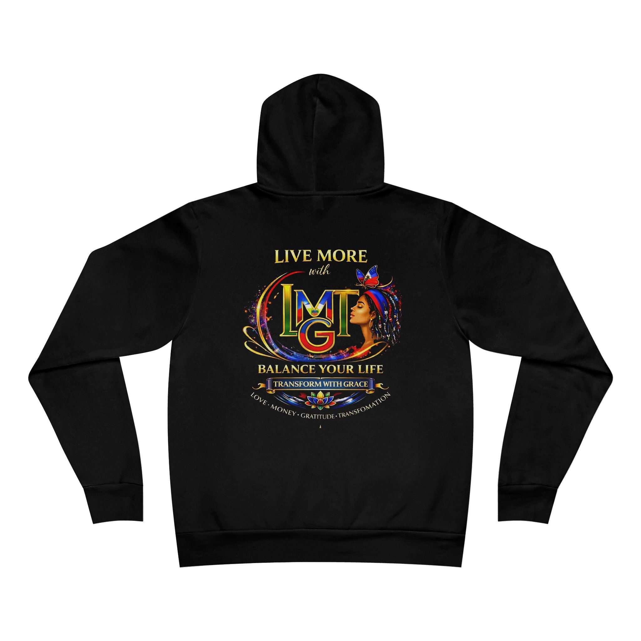 Live More Hoodie — 'Haitian Global Tribe' Motivational Pullover with Tropical Crest