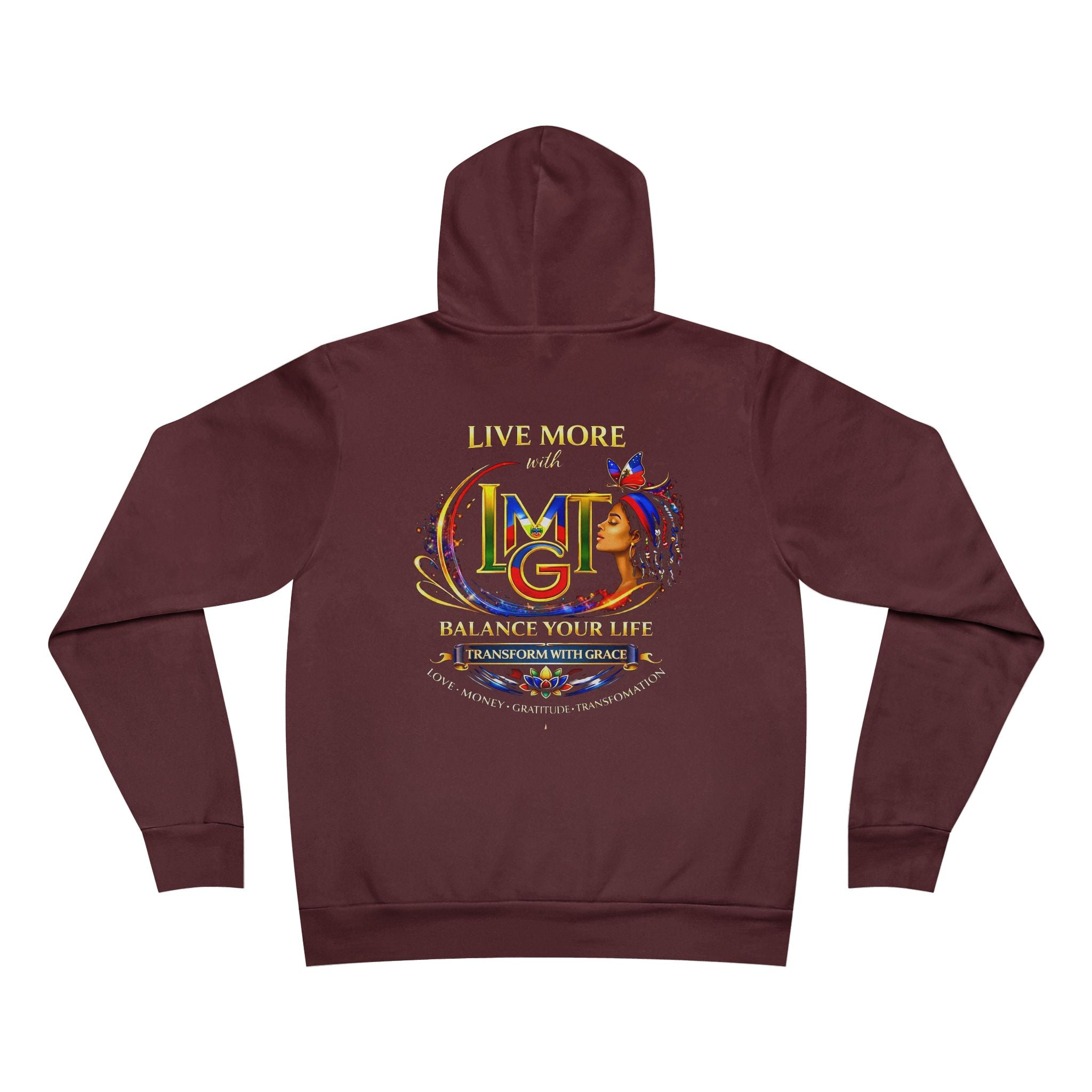 Live More Hoodie — 'Haitian Global Tribe' Motivational Pullover with Tropical Crest