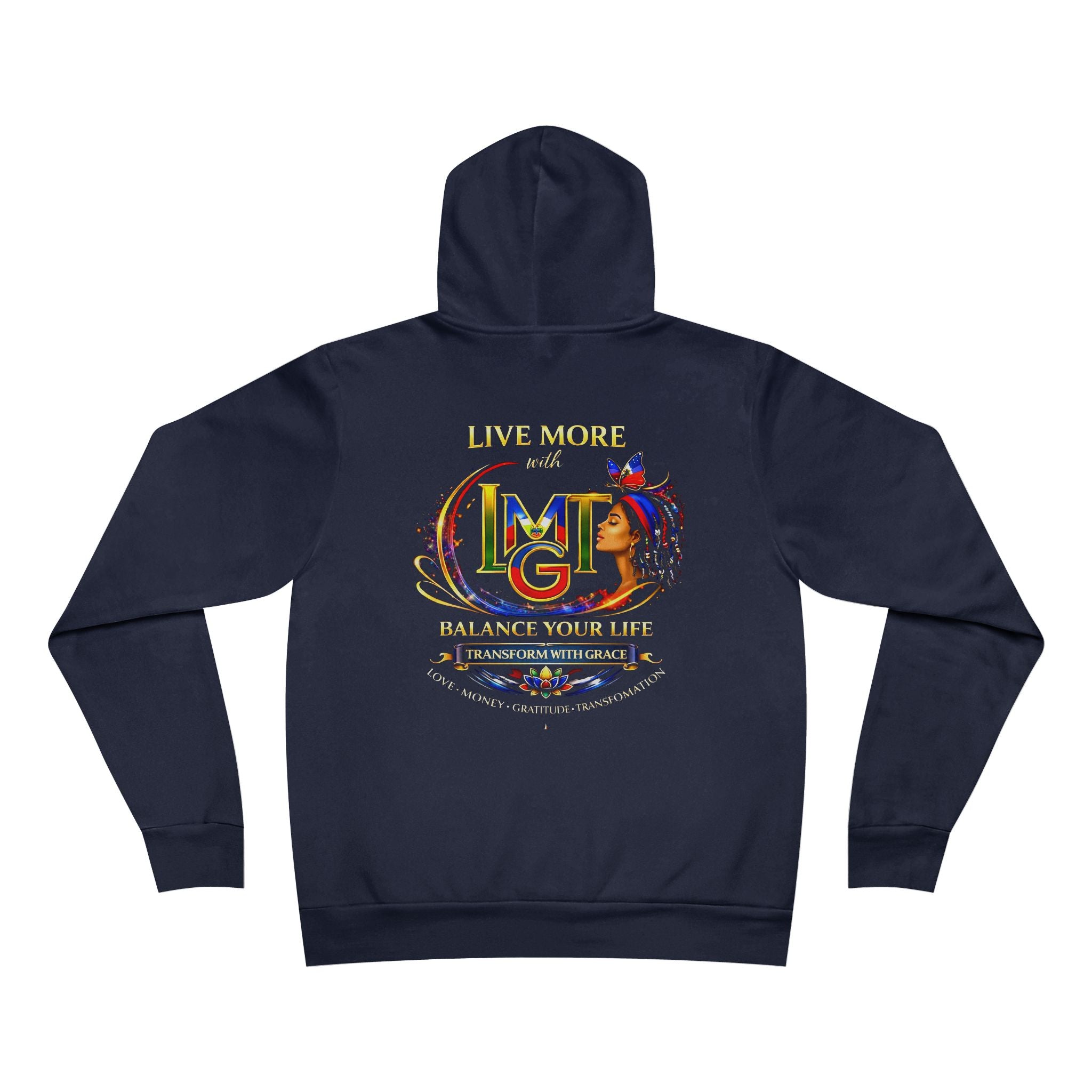 Live More Hoodie — 'Haitian Global Tribe' Motivational Pullover with Tropical Crest