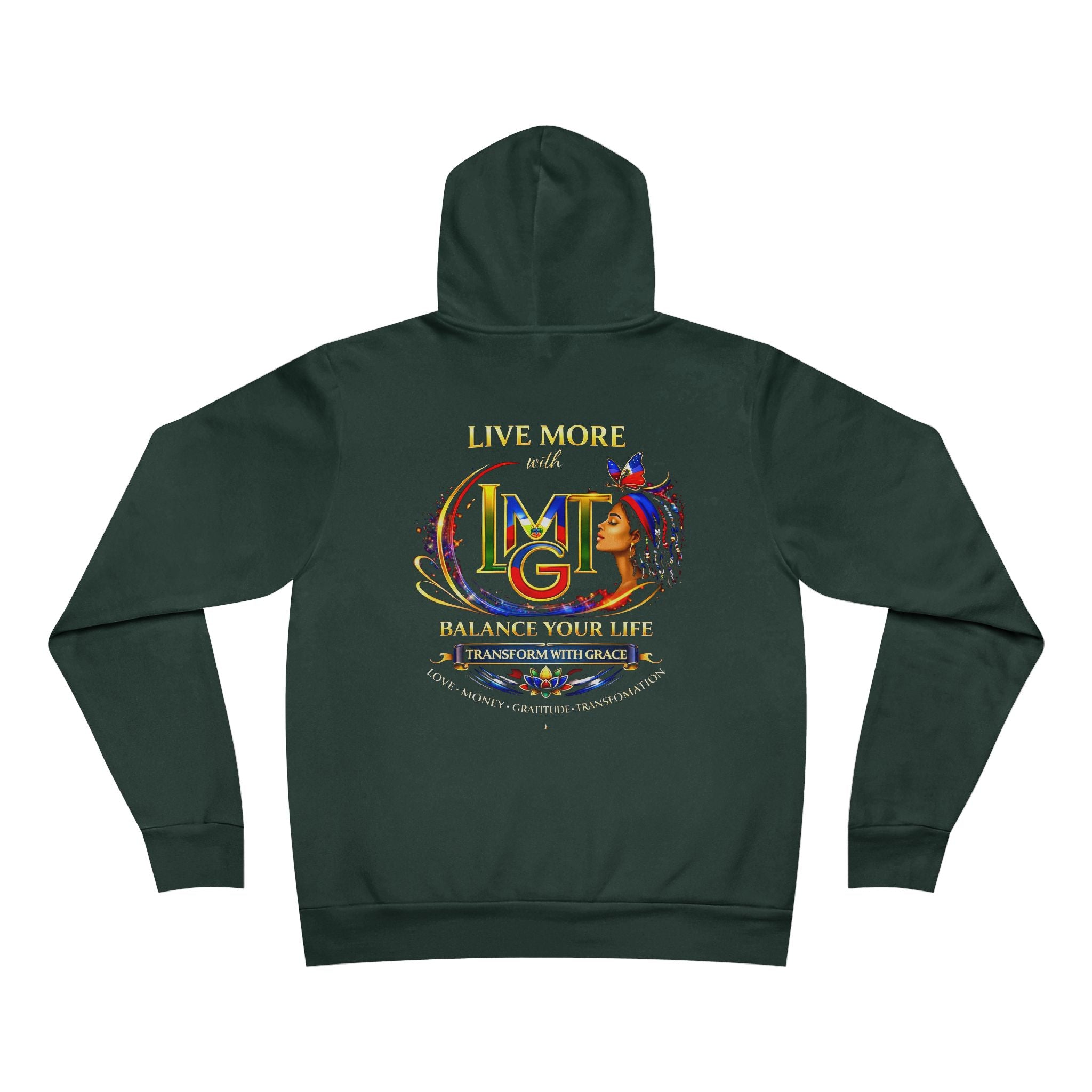 Live More Hoodie — 'Haitian Global Tribe' Motivational Pullover with Tropical Crest