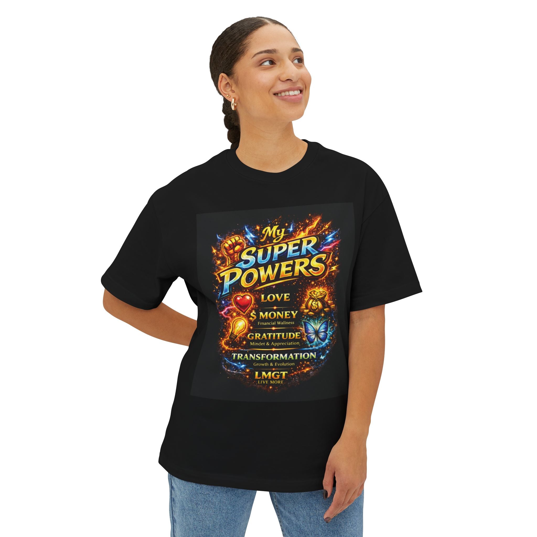 T-Shirt — "My Super Powers: Love, Money, Gratitude, Transformation" Motivational Graphic Tee