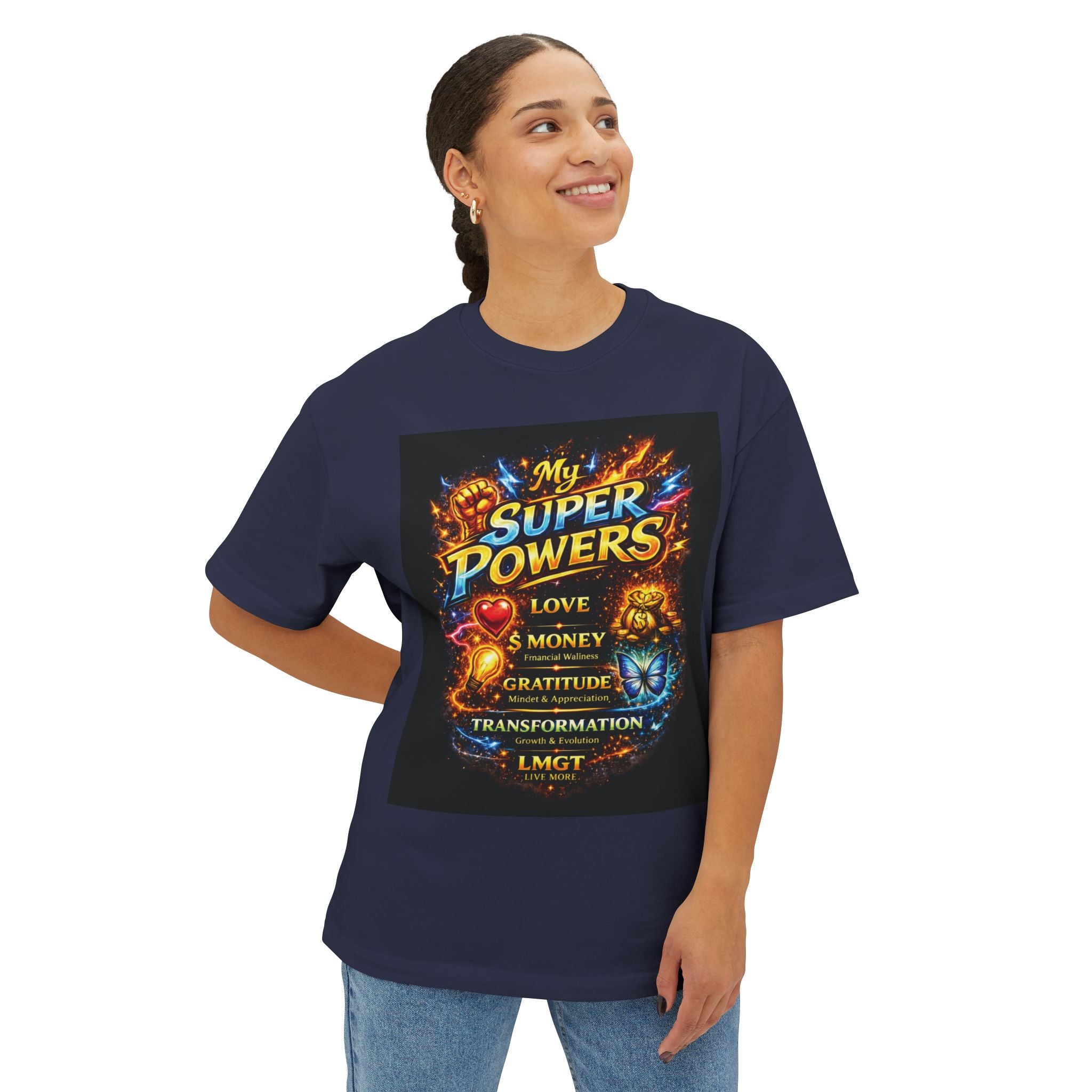 T-Shirt — "My Super Powers: Love, Money, Gratitude, Transformation" Motivational Graphic Tee