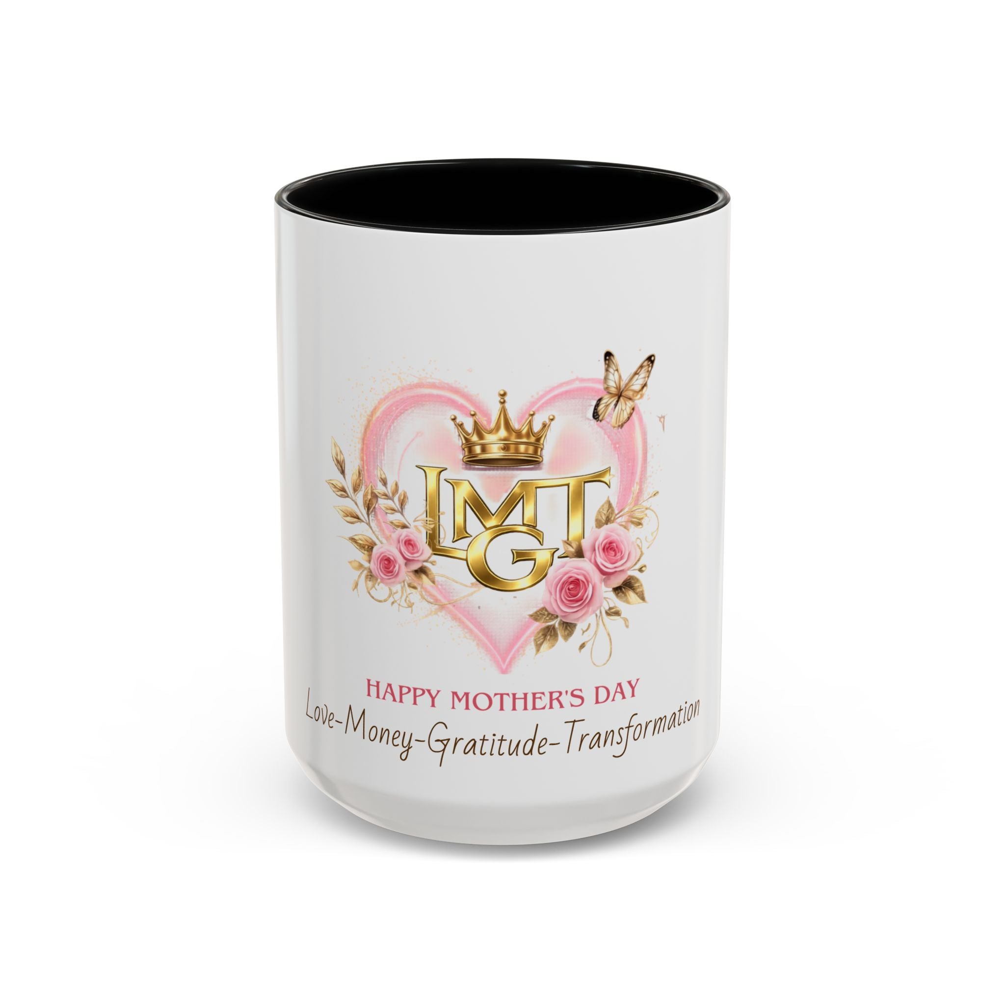 Happy Mother’s Day Love More Accent Coffee Mug — Floral Pink Roses & Butterfly Accent (11/15oz)