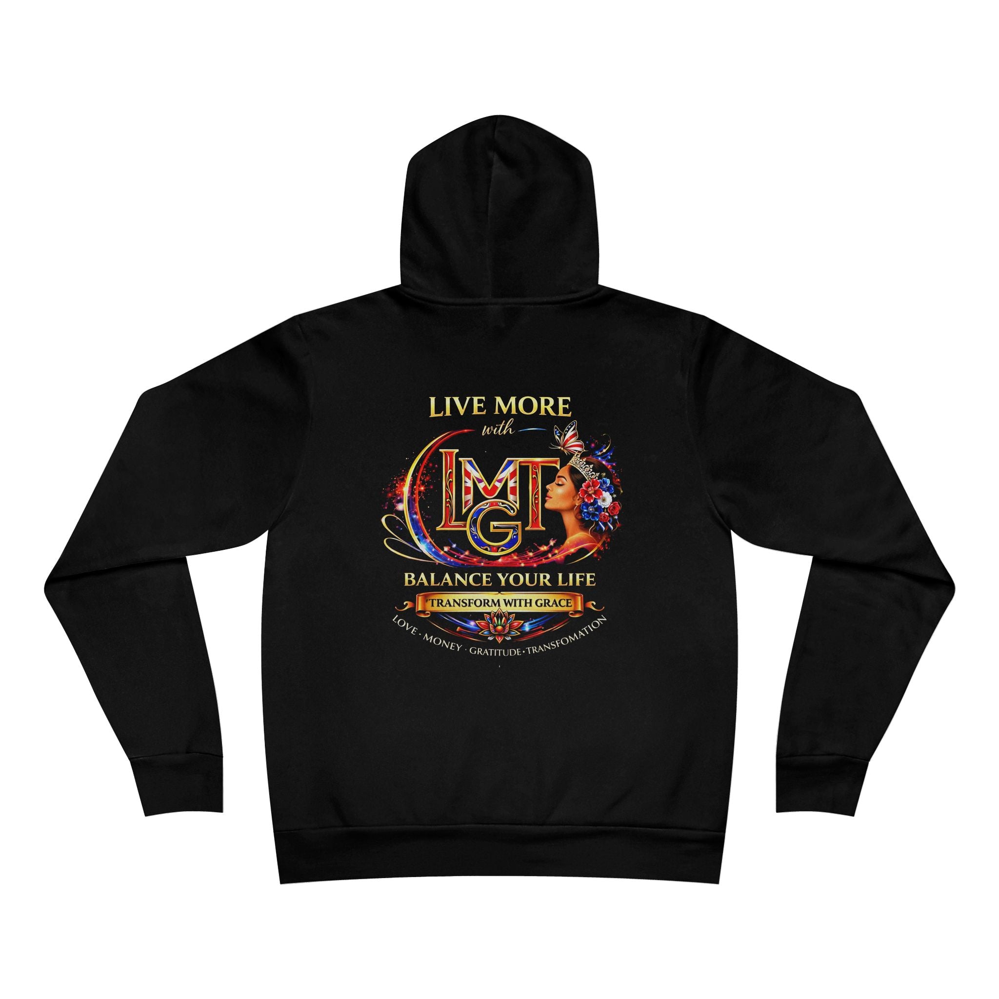 Live More Hoodie — 'British Global Tribe' Motivational Pullover with Tropical Crest
