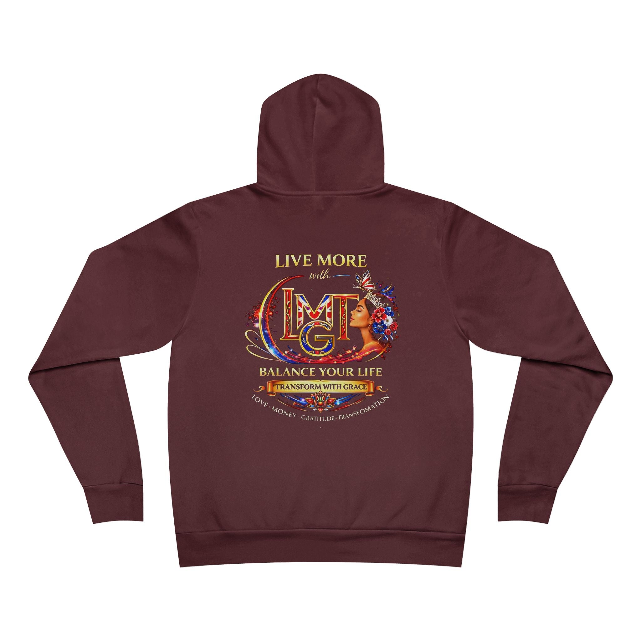 Live More Hoodie — 'British Global Tribe' Motivational Pullover with Tropical Crest