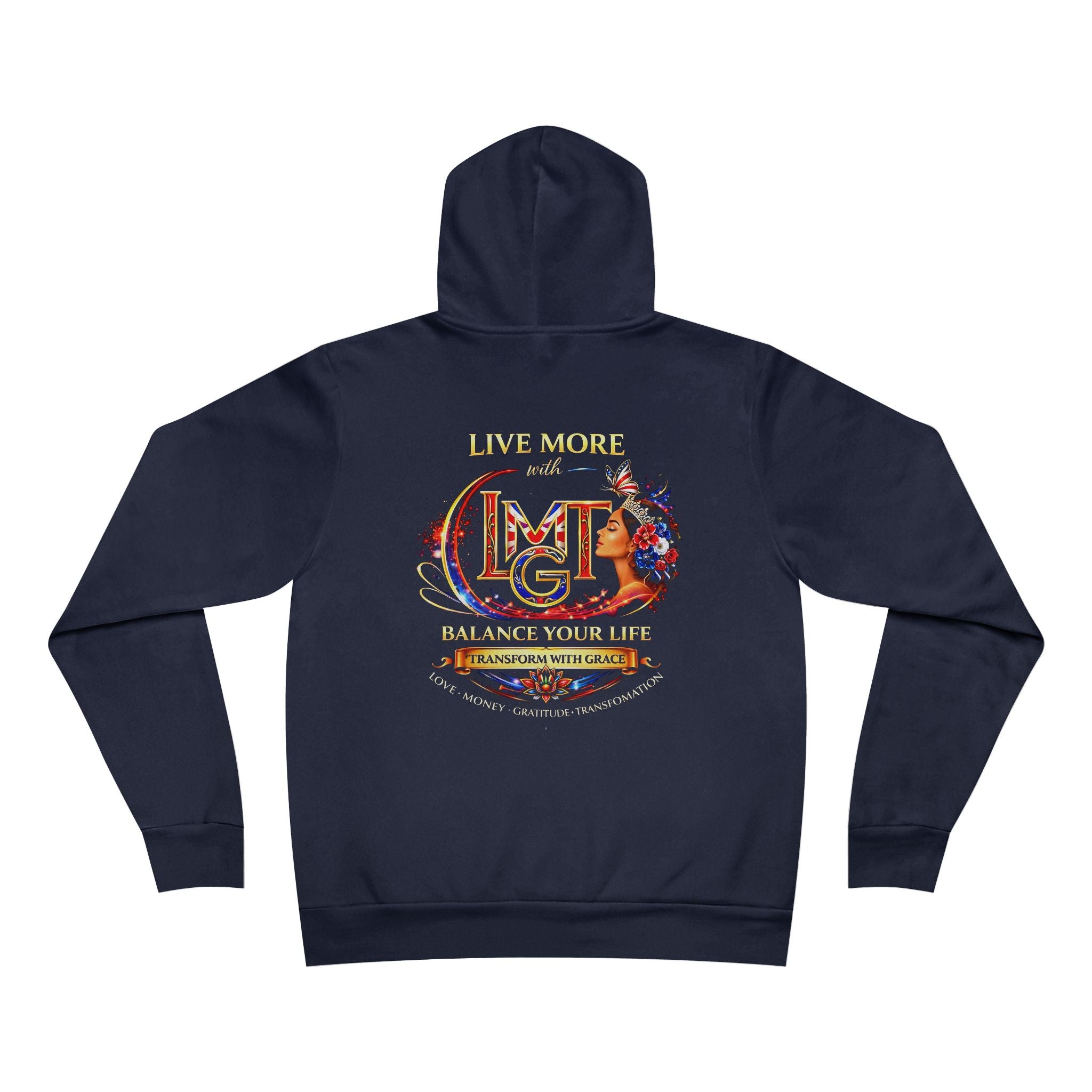 Live More Hoodie — 'British Global Tribe' Motivational Pullover with Tropical Crest