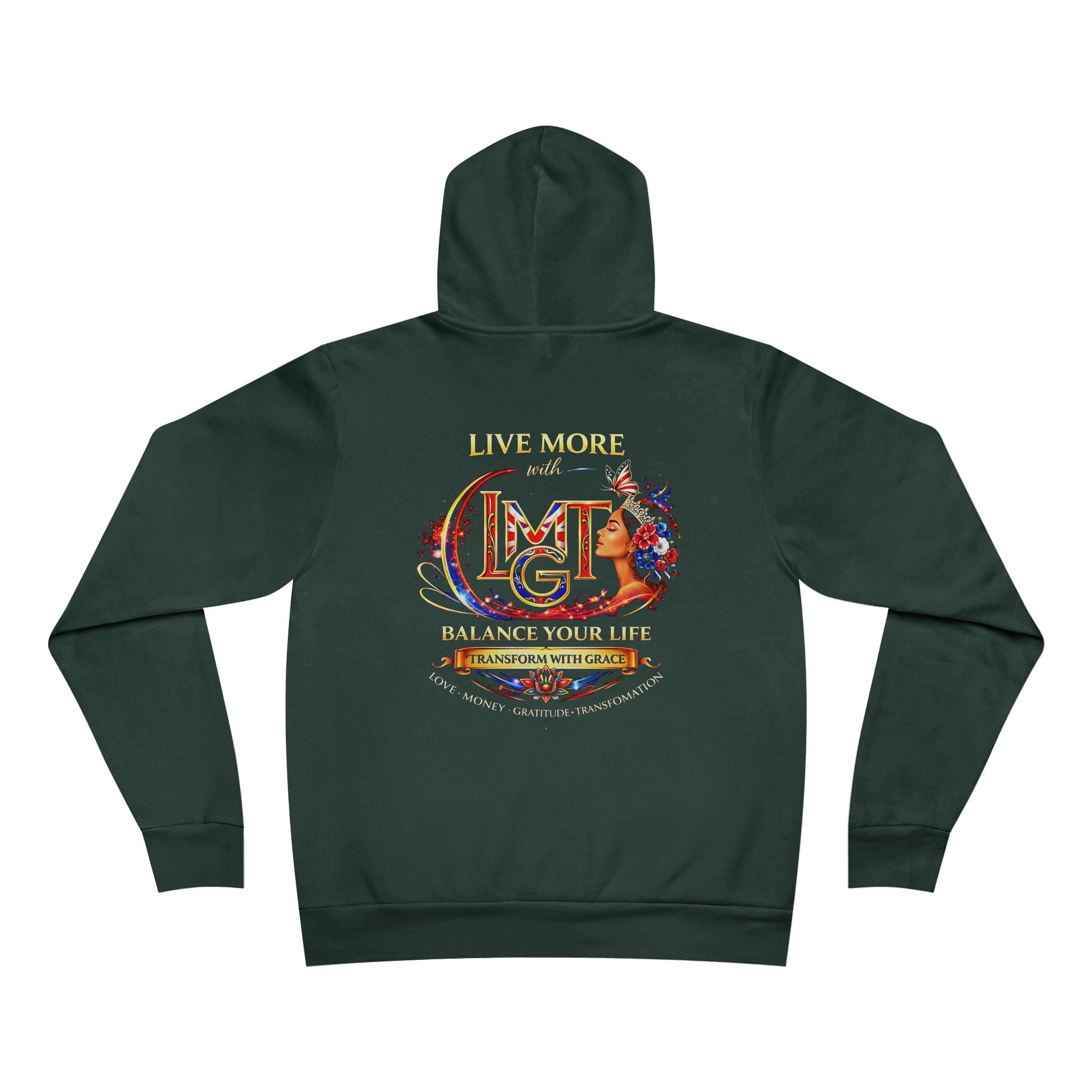 Live More Hoodie — 'British Global Tribe' Motivational Pullover with Tropical Crest