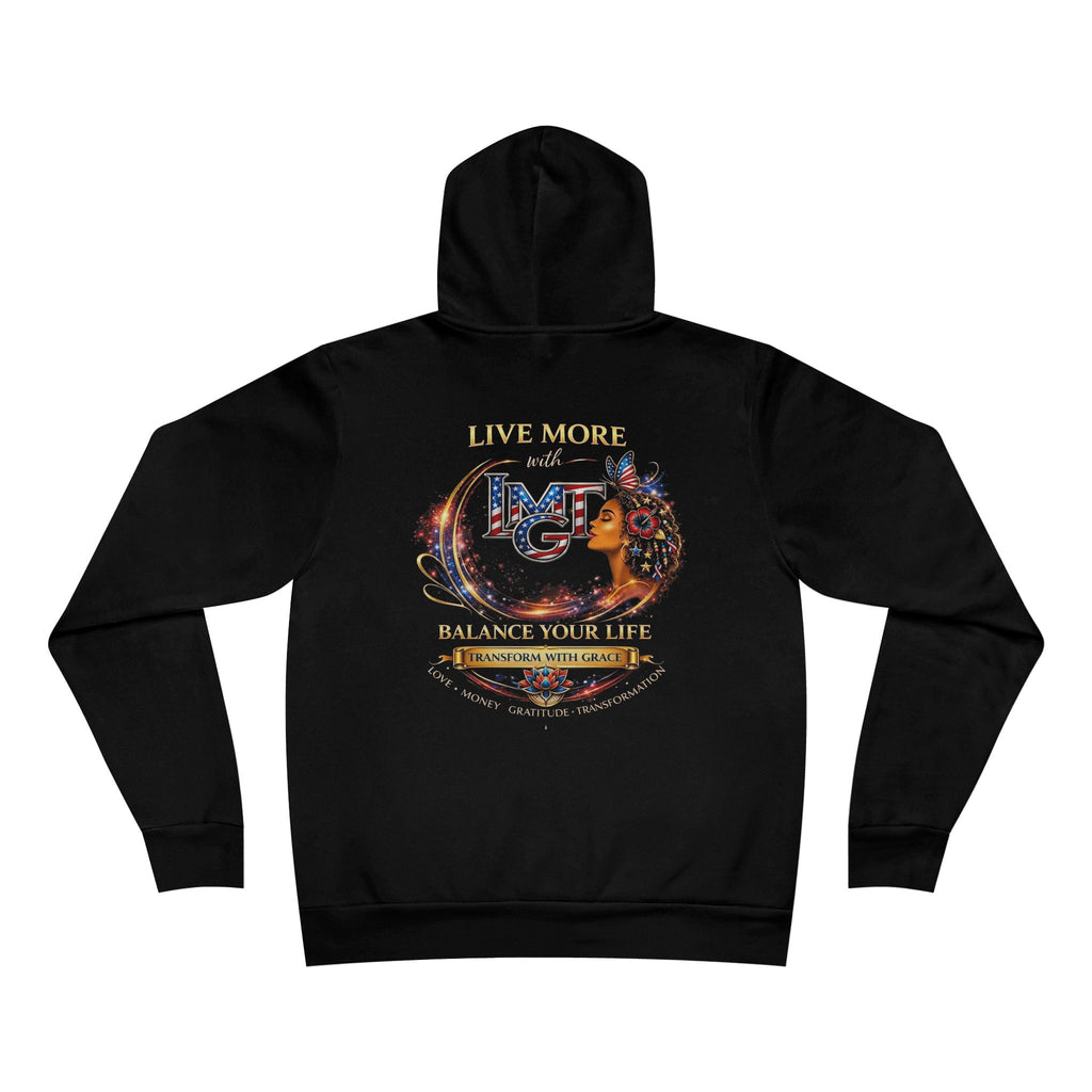 Live More Hoodie — 'USA Global Tribe' Motivational Pullover with Tropical Crest