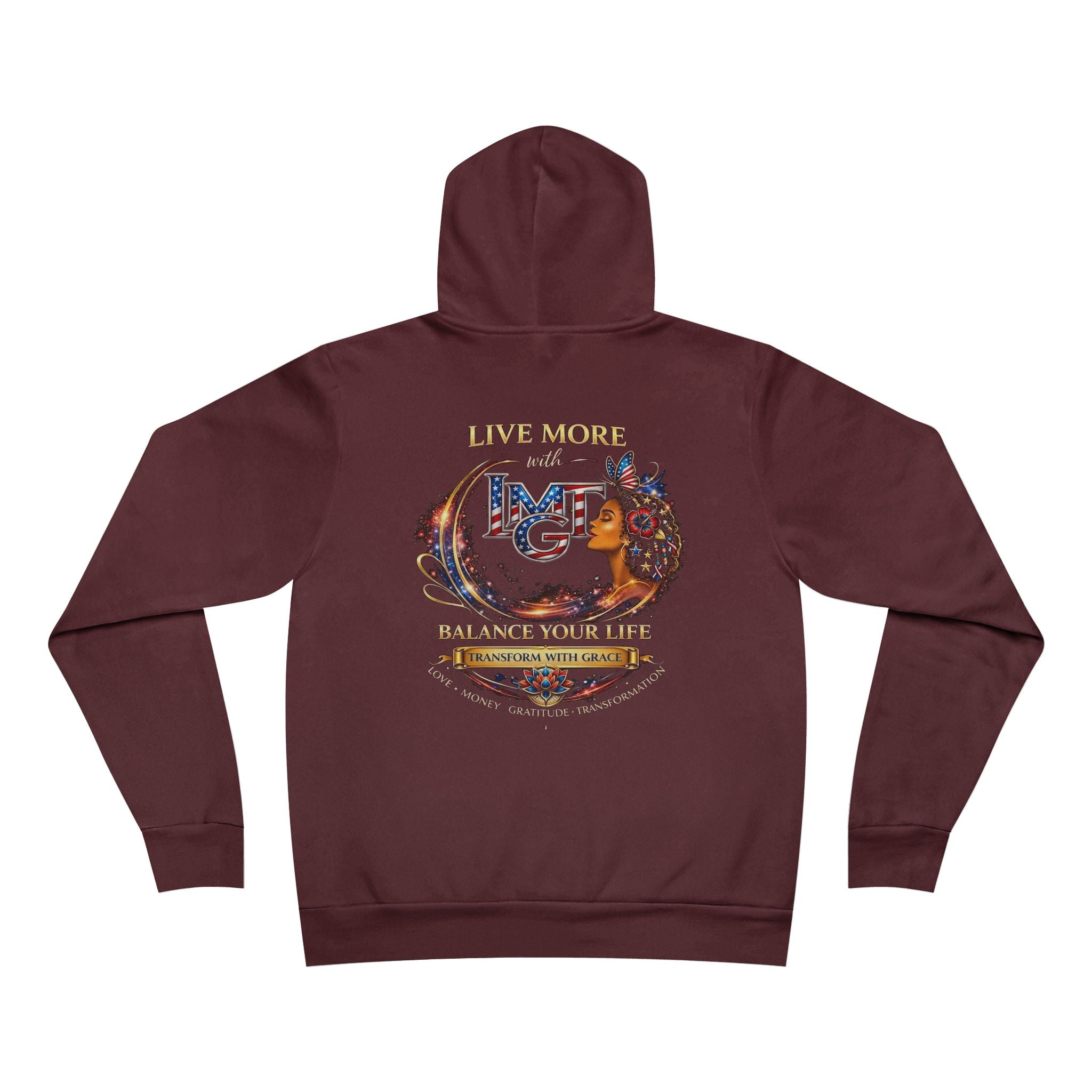 Live More Hoodie — 'USA Global Tribe' Motivational Pullover with Tropical Crest