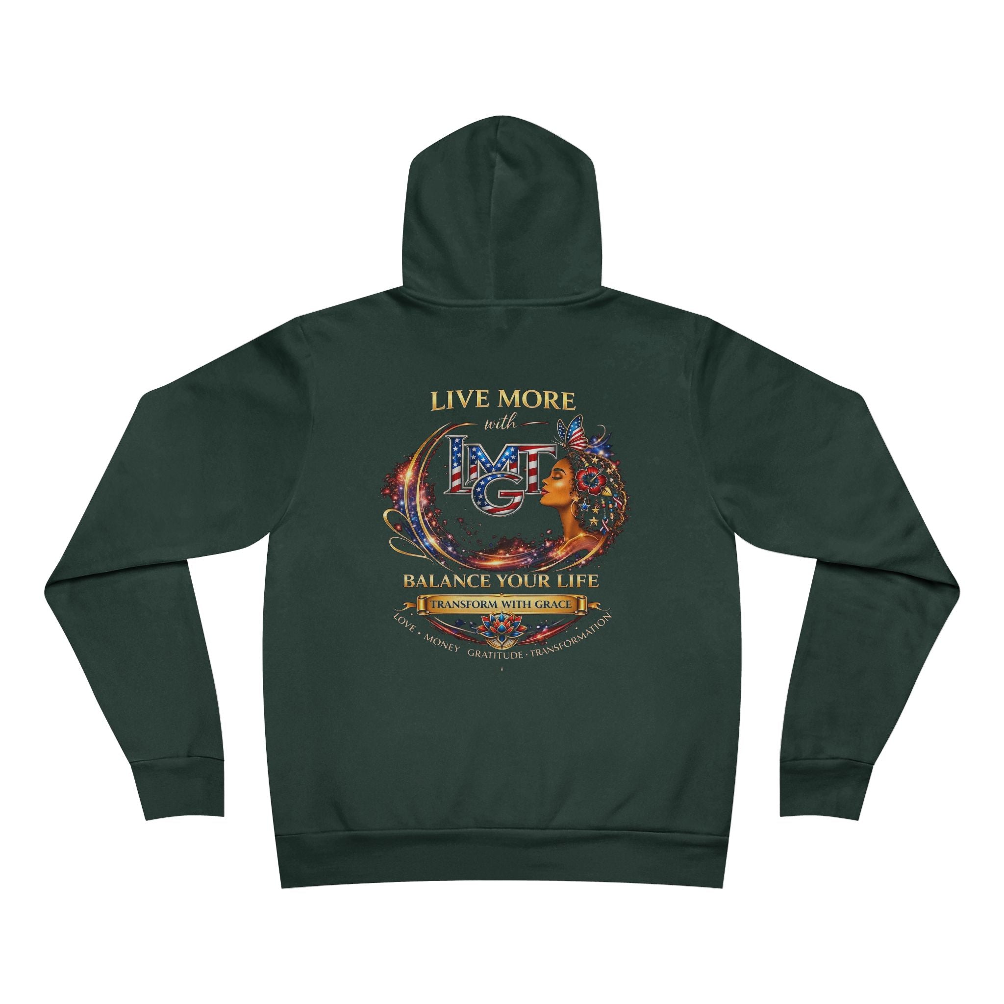 Live More Hoodie — 'USA Global Tribe' Motivational Pullover with Tropical Crest