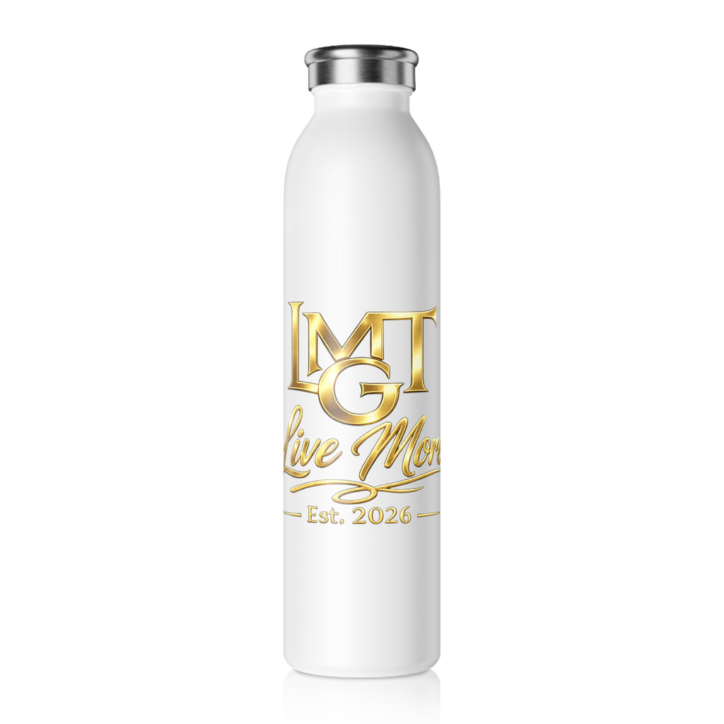 Slim Water Bottle — "LMGT Live More" Gold Logo Stainless Bottle (Est. 2026)