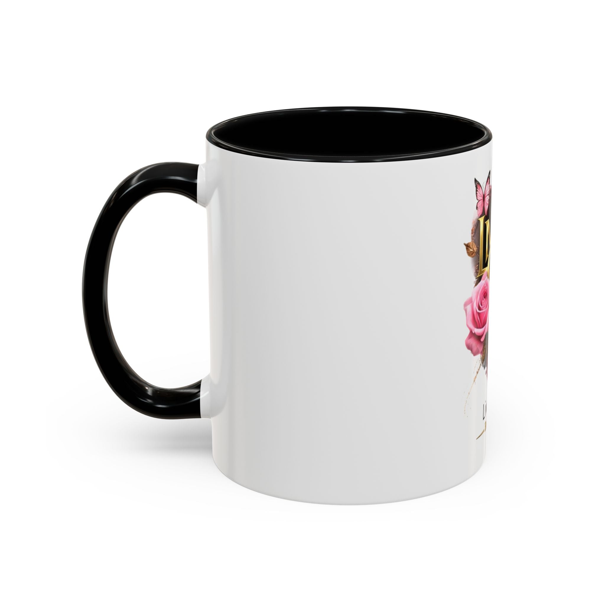 Happy Mother’s Day Love More Accent Coffee Mug — Floral Pink Roses & Butterfly Accent (11/15oz)