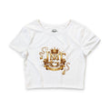 LMGT LIVE MORE Crown Monogram Crop Tee — Women’s Gold Crest Graphic