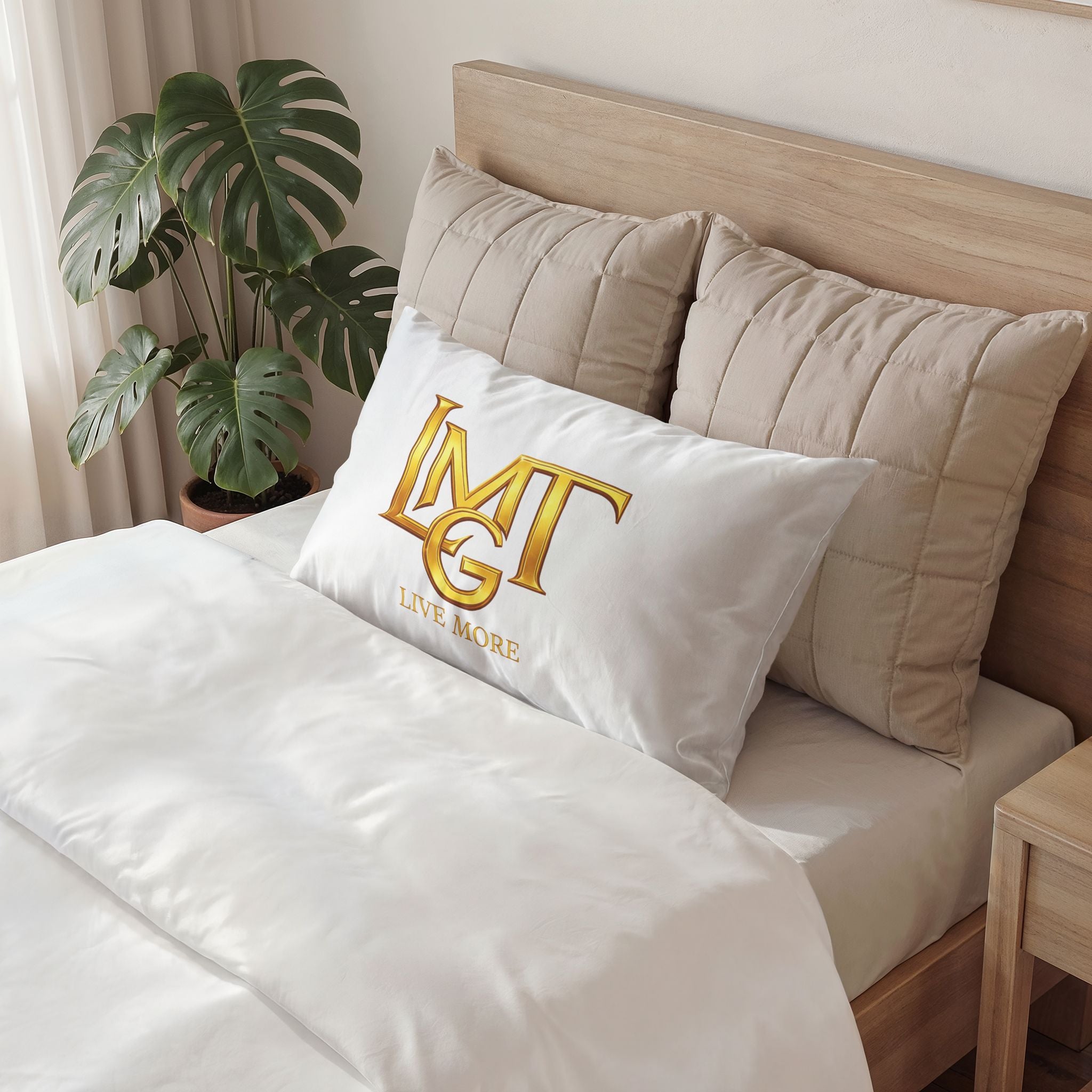 Live More with LMTG Gold / White Logo Pillow Sham