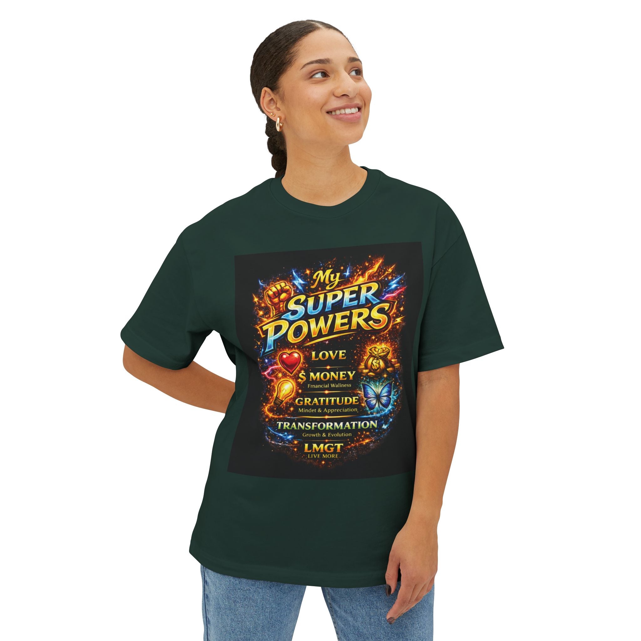 T-Shirt — "My Super Powers: Love, Money, Gratitude, Transformation" Motivational Graphic Tee