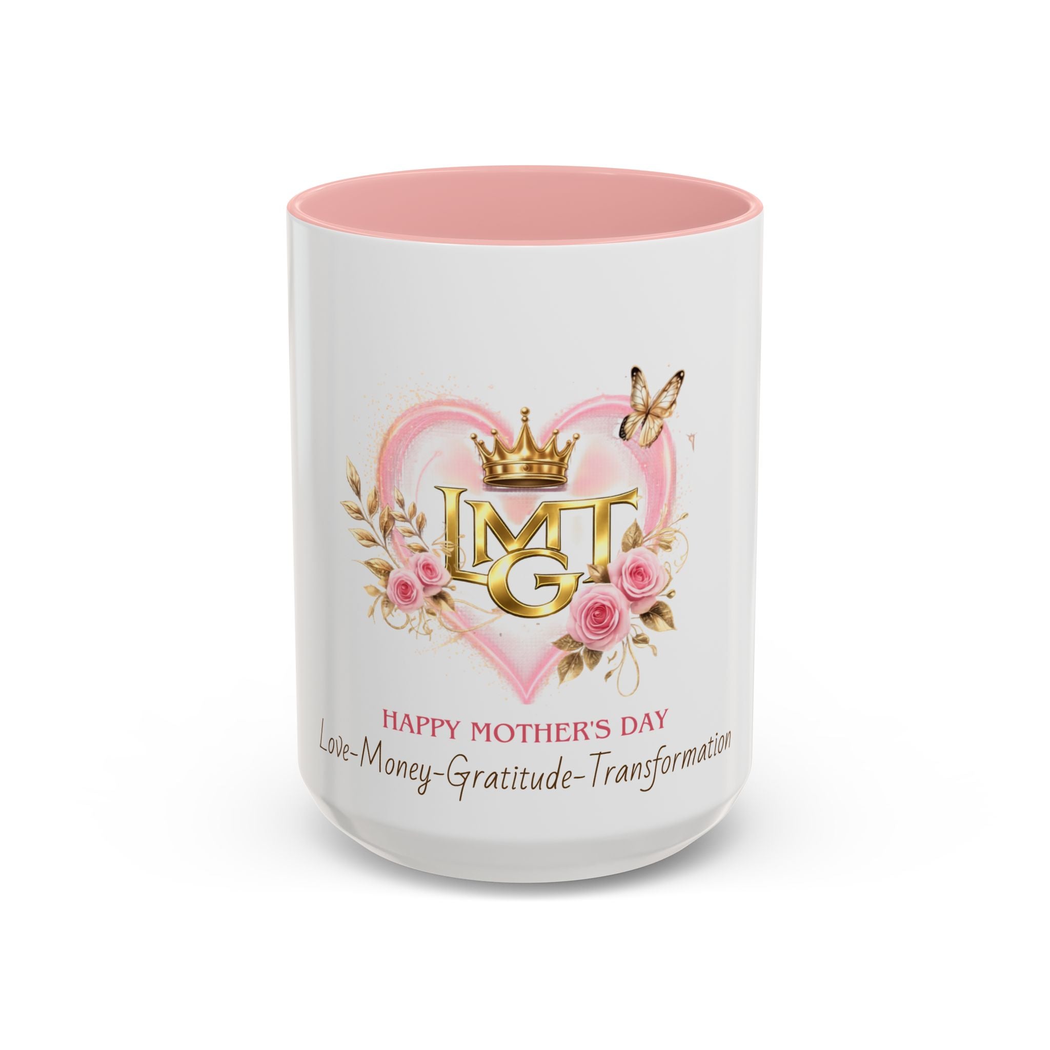 Happy Mother’s Day Love More Accent Coffee Mug — Floral Pink Roses & Butterfly Accent (11/15oz)