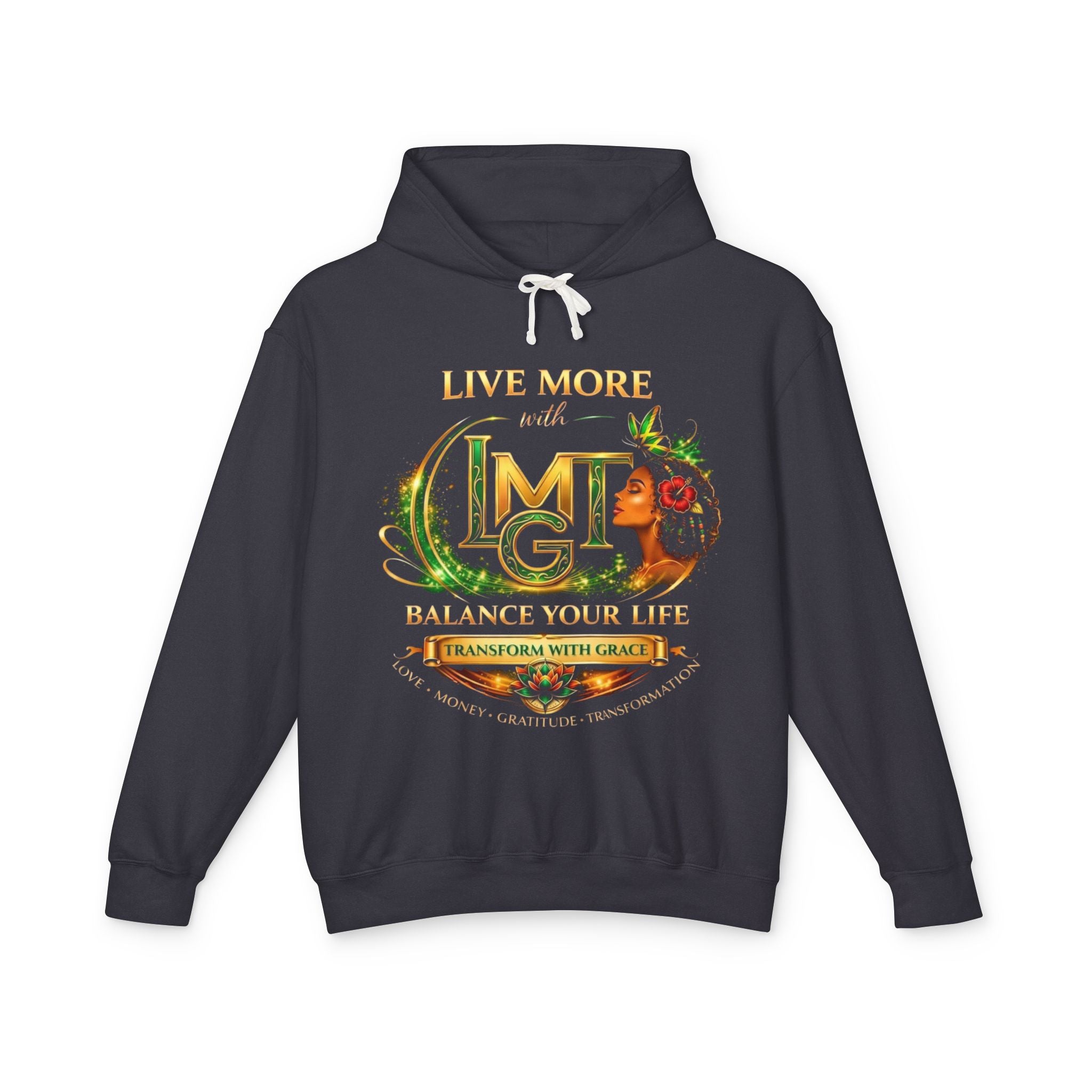 Live More LMGT Balance Hoodie — Jamaican Inspirational Wellness Graphic Hoodie